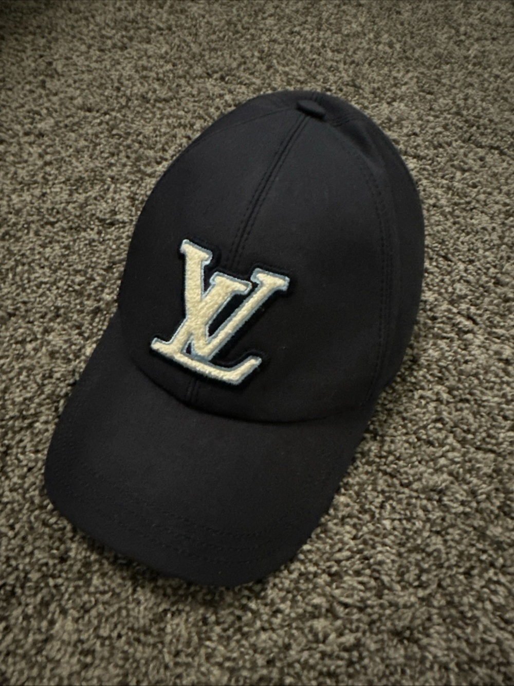 Louis Vuitton Black Kids Baseball Cap with Cream LV Patch